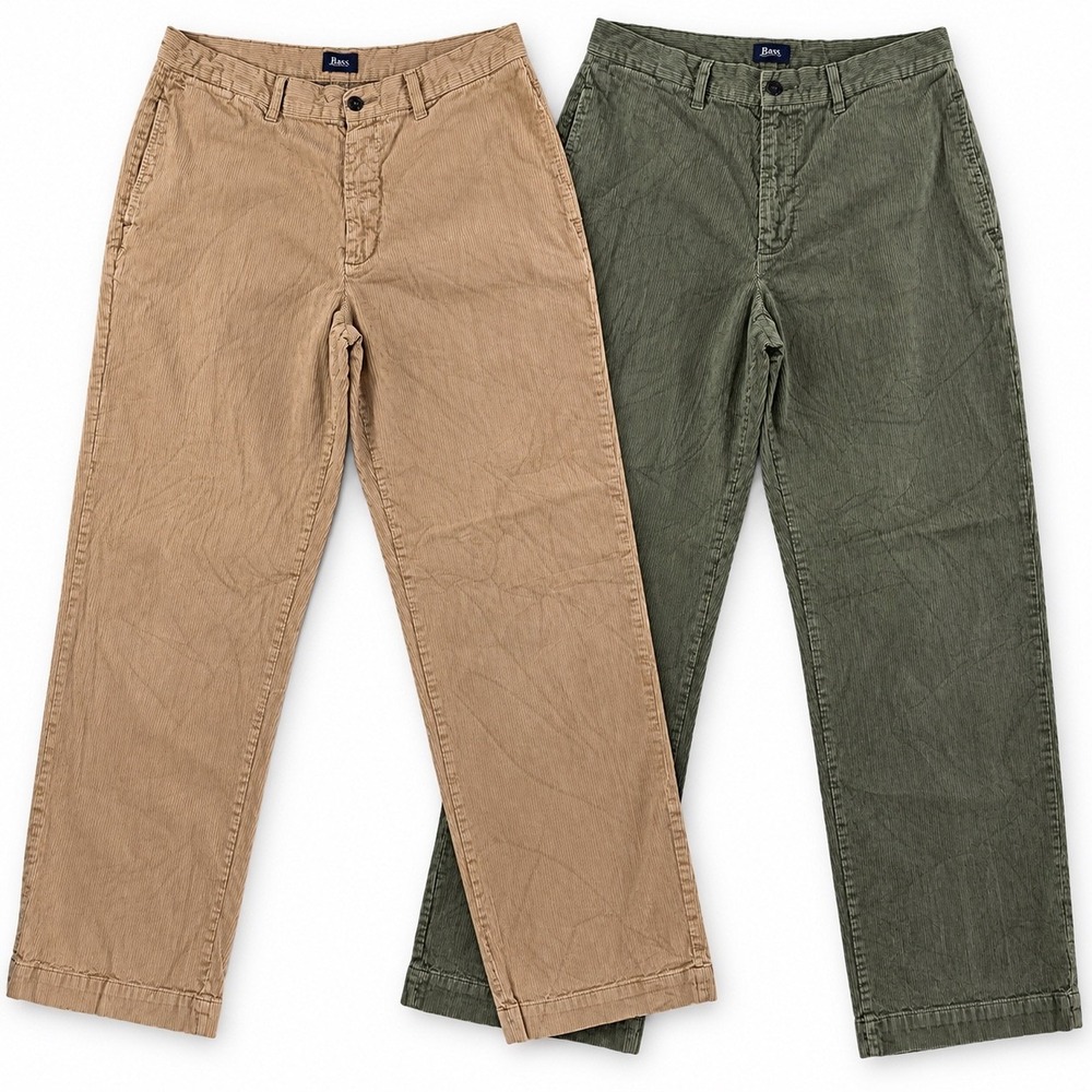 Bass Corduroy Pants Mens 34x32 Green Khaki Bundle Straight Leg Cotton Trousers